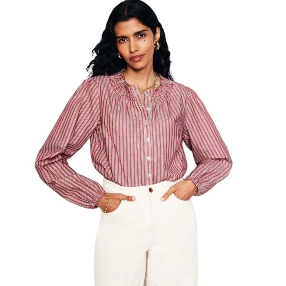 Boden Mae Cotton Smocked Blouse Striped 6